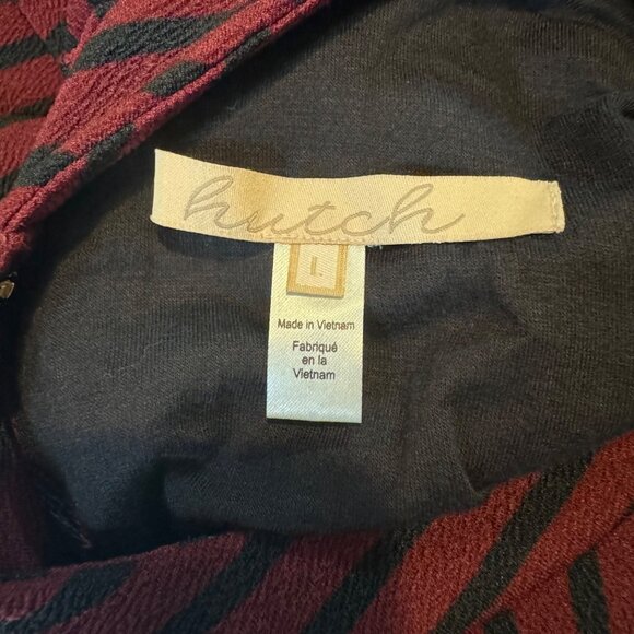 Hutch Anthropologie Knitwork Dress Burgundy Black Striped Long Sleeve Size L - Picture 5 of 15